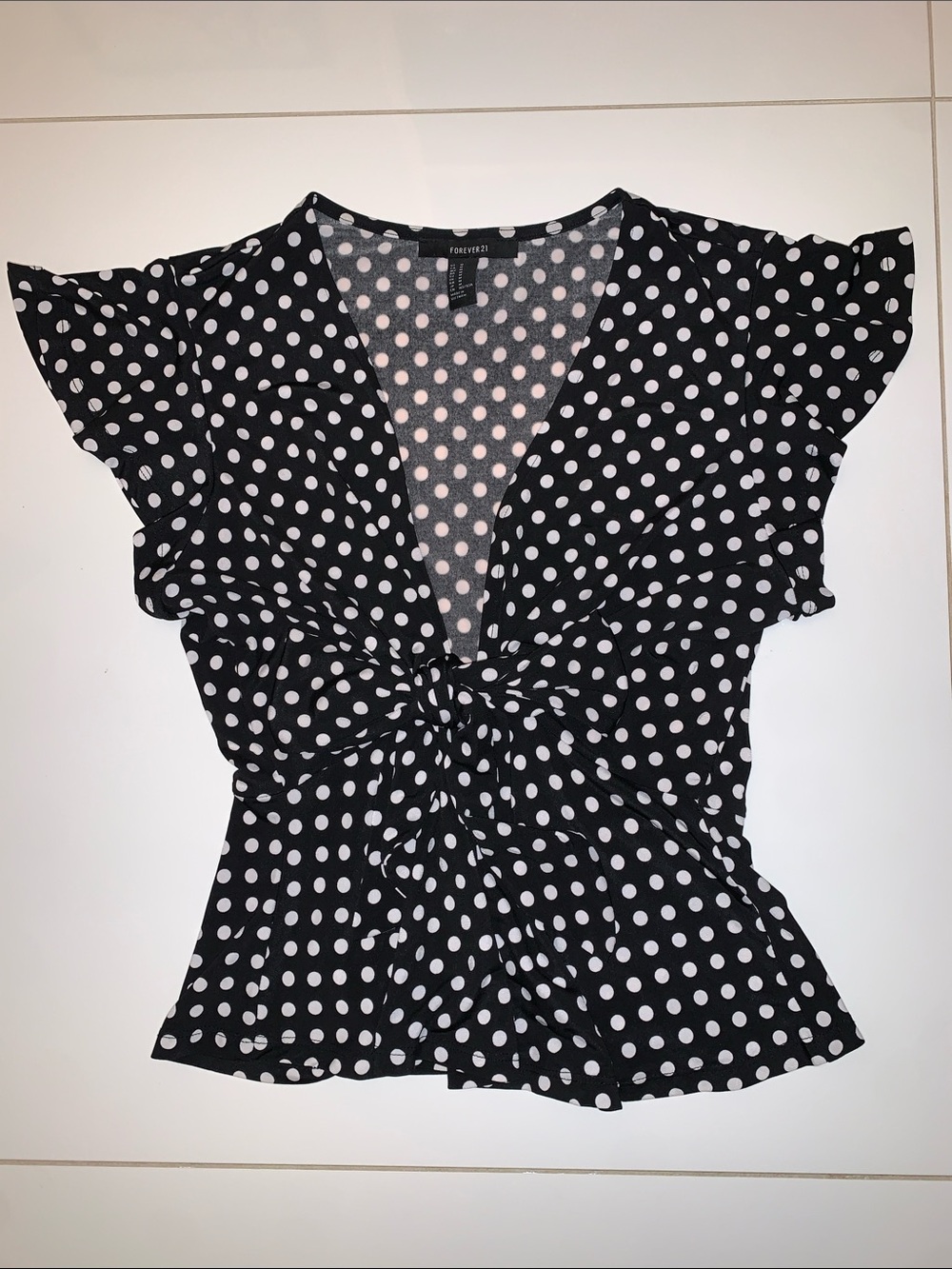 Black and White Polka Dot Tie-Front Blouse